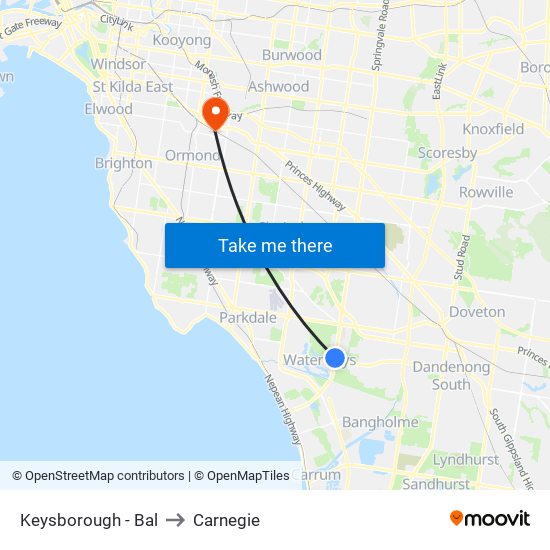 Keysborough - Bal to Carnegie map