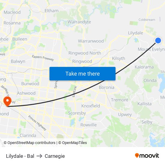 Lilydale - Bal to Carnegie map