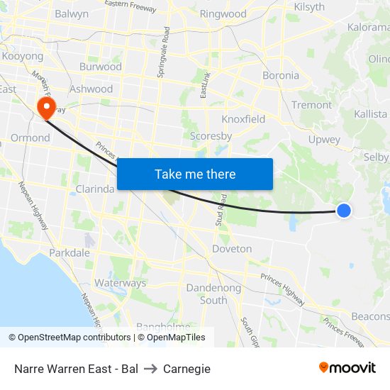 Narre Warren East - Bal to Carnegie map