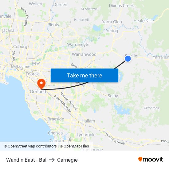 Wandin East - Bal to Carnegie map