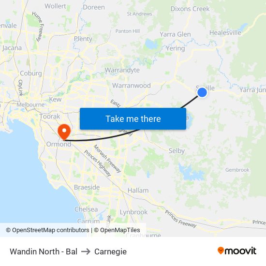 Wandin North - Bal to Carnegie map