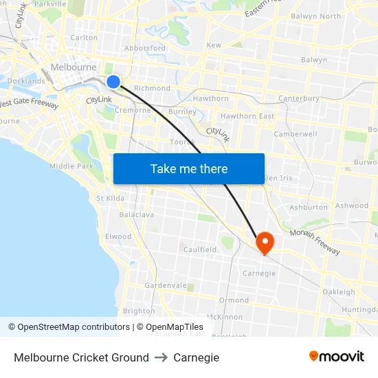 Melbourne Cricket Ground to Carnegie map