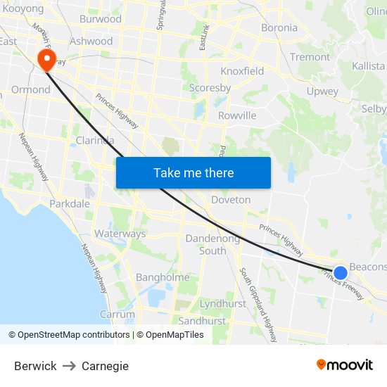 Berwick to Carnegie map