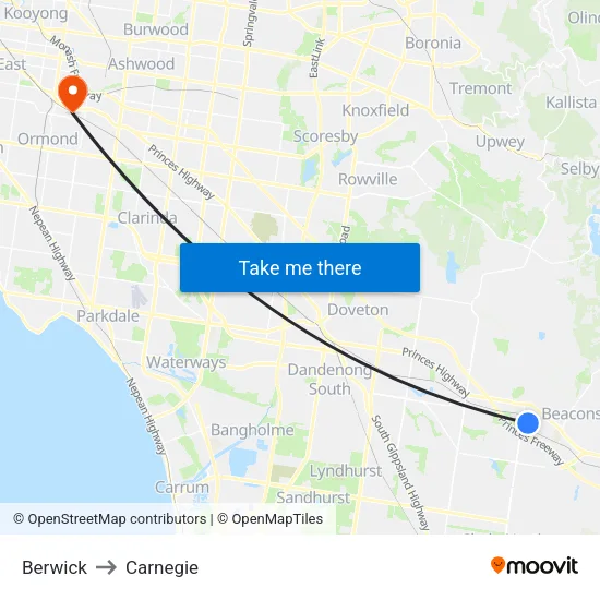 Berwick to Carnegie map