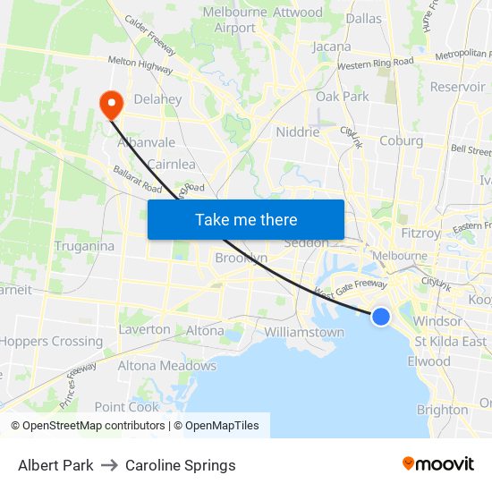 Albert Park to Caroline Springs map