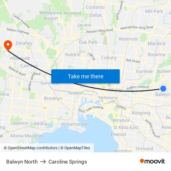 Balwyn North to Caroline Springs map