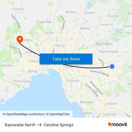 Bayswater North to Caroline Springs map