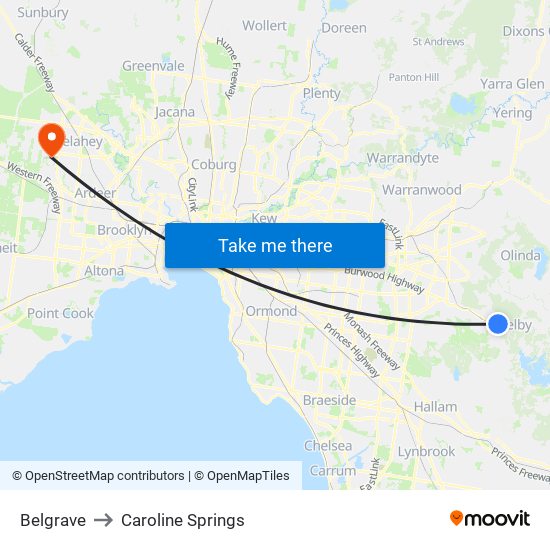 Belgrave to Caroline Springs map