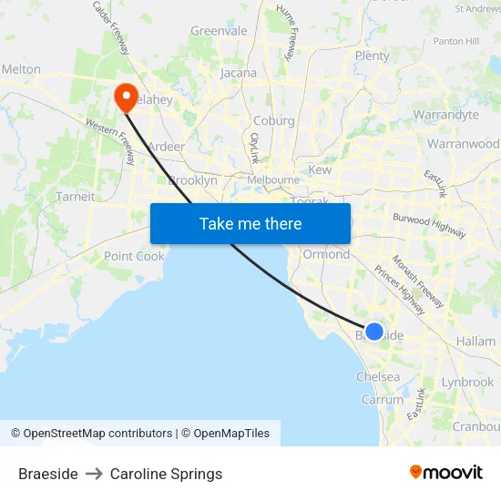 Braeside to Caroline Springs map