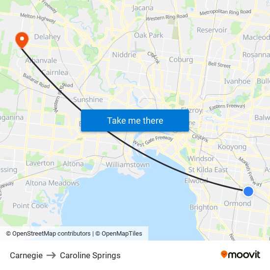 Carnegie to Caroline Springs map