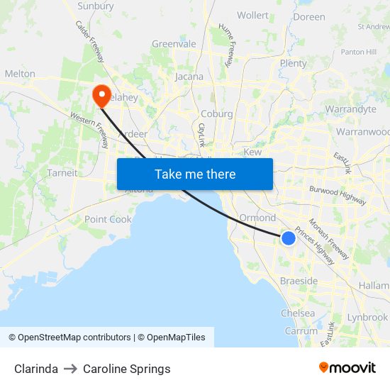 Clarinda to Caroline Springs map