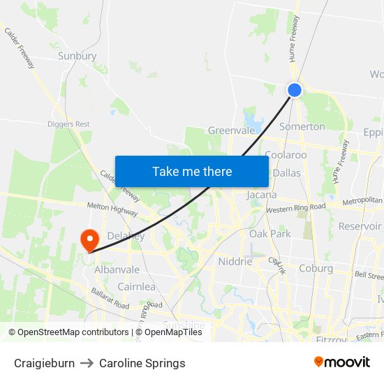 Craigieburn to Caroline Springs map