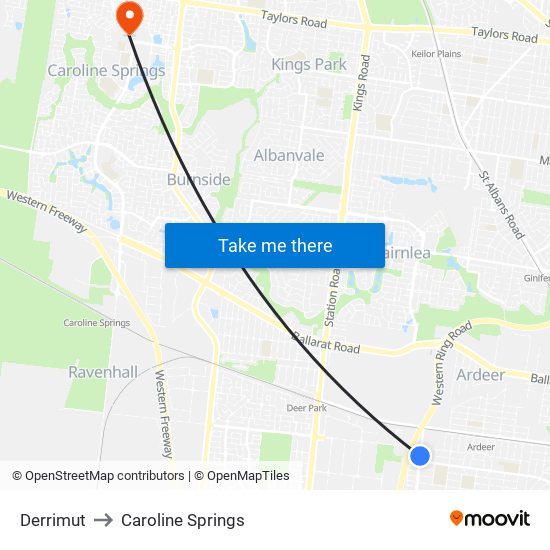 Derrimut to Caroline Springs map