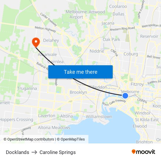 Docklands to Caroline Springs map