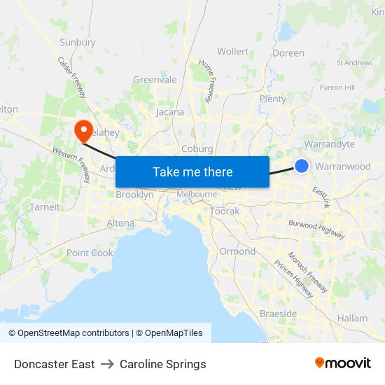 Doncaster East to Caroline Springs map