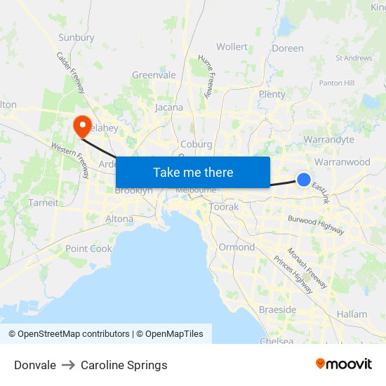 Donvale to Caroline Springs map