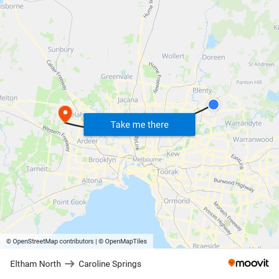 Eltham North to Caroline Springs map