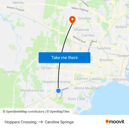 Hoppers Crossing to Caroline Springs map