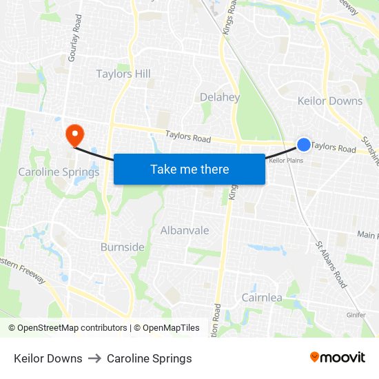 Keilor Downs to Caroline Springs map