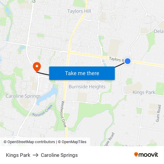 Kings Park to Caroline Springs map