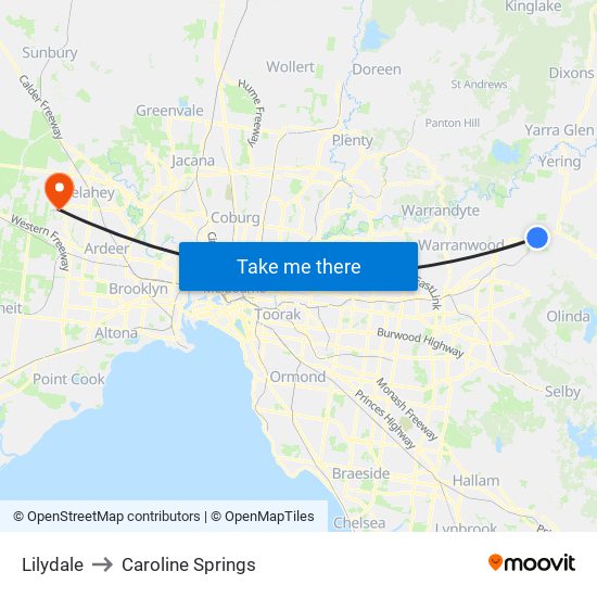 Lilydale to Caroline Springs map