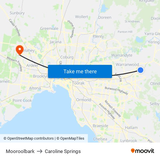 Mooroolbark to Caroline Springs map