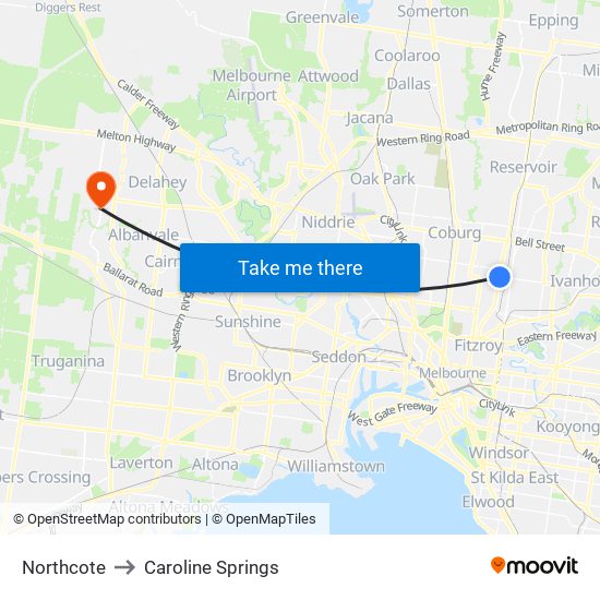 Northcote to Caroline Springs map