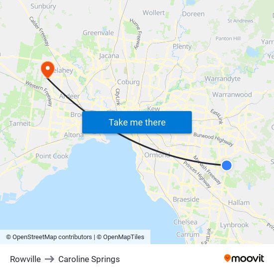 Rowville to Caroline Springs map