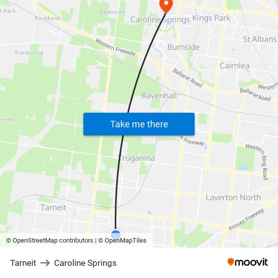 Tarneit to Caroline Springs map