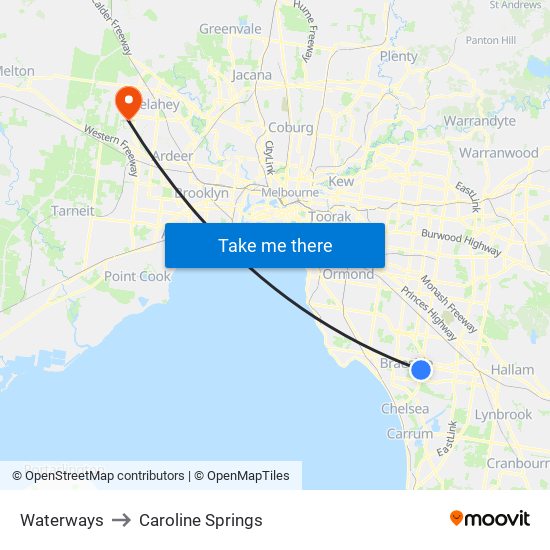 Waterways to Caroline Springs map