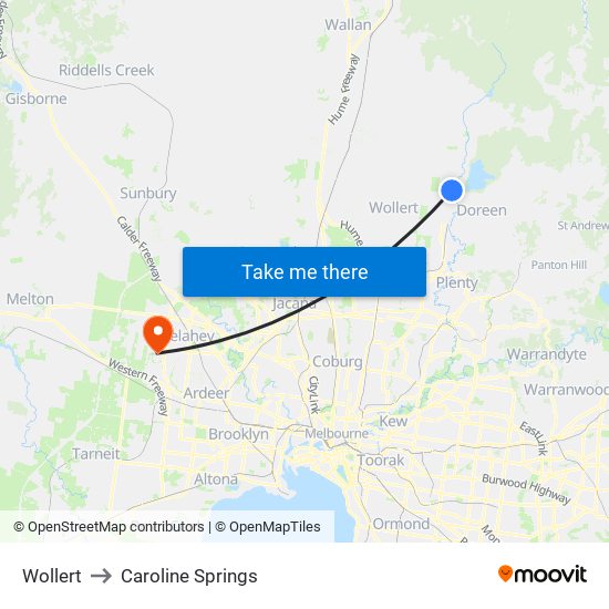 Wollert to Caroline Springs map