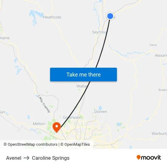 Avenel to Caroline Springs map
