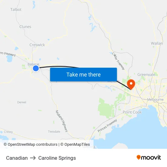 Canadian to Caroline Springs map