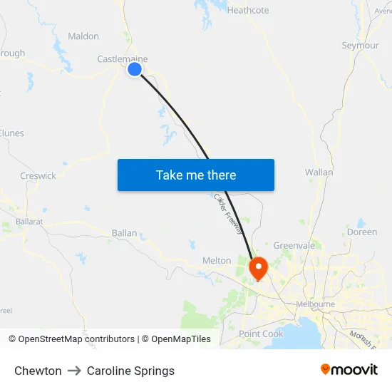 Chewton to Caroline Springs map