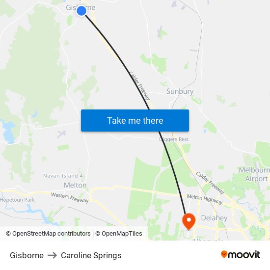 Gisborne to Caroline Springs map