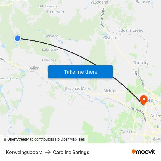 Korweinguboora to Caroline Springs map