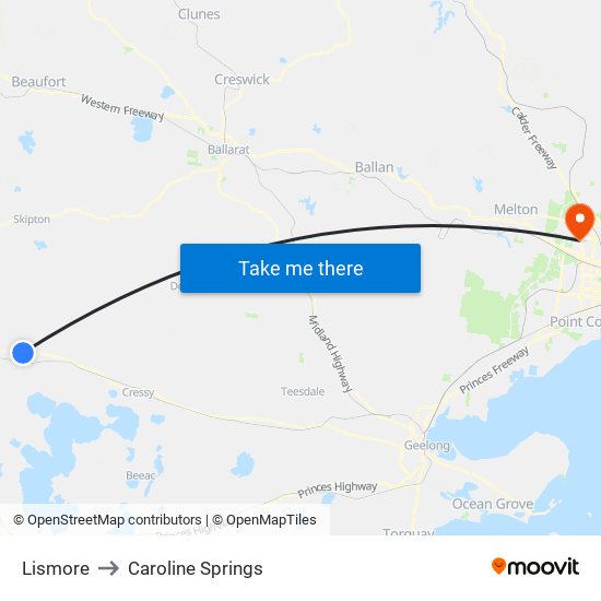 Lismore to Caroline Springs map