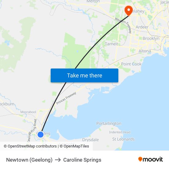 Newtown (Geelong) to Caroline Springs map