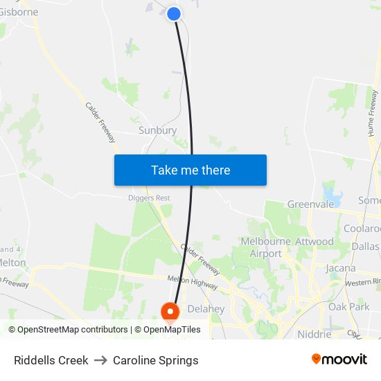 Riddells Creek to Caroline Springs map