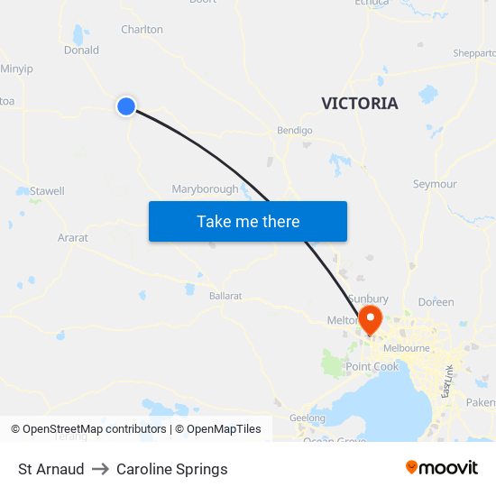 St Arnaud to Caroline Springs map