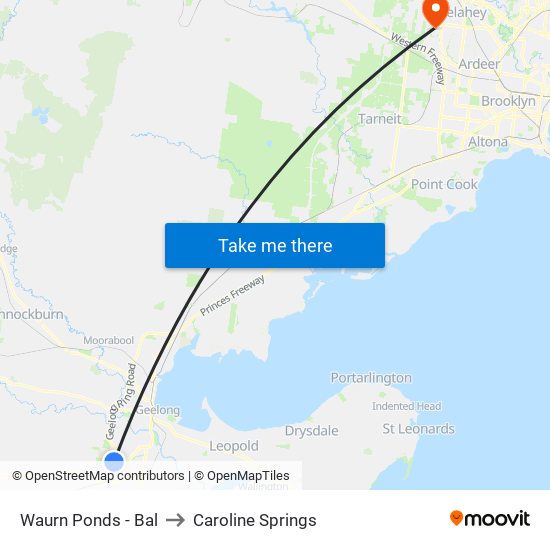 Waurn Ponds - Bal to Caroline Springs map