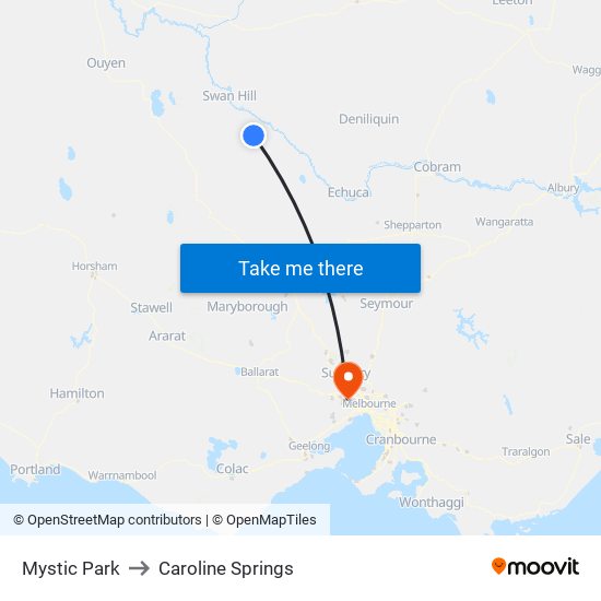 Mystic Park to Caroline Springs map