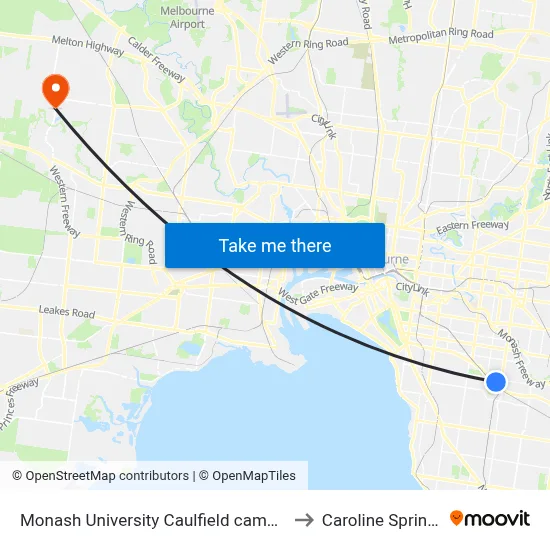 Monash University Caulfield campus to Caroline Springs map