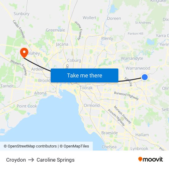 Croydon to Caroline Springs map