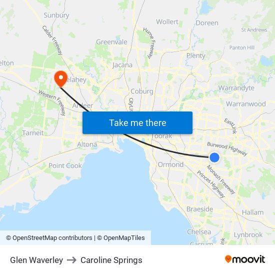 Glen Waverley to Caroline Springs map