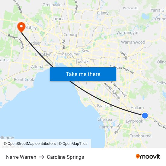Narre Warren to Caroline Springs map