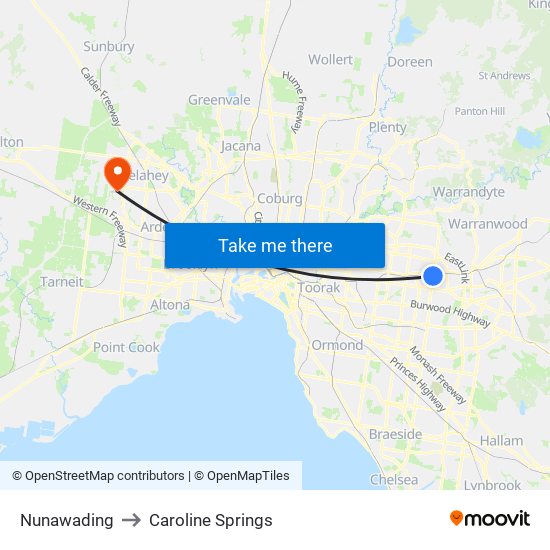 Nunawading to Caroline Springs map