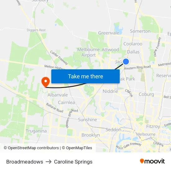 Broadmeadows to Caroline Springs map