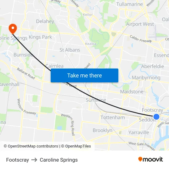 Footscray to Caroline Springs map