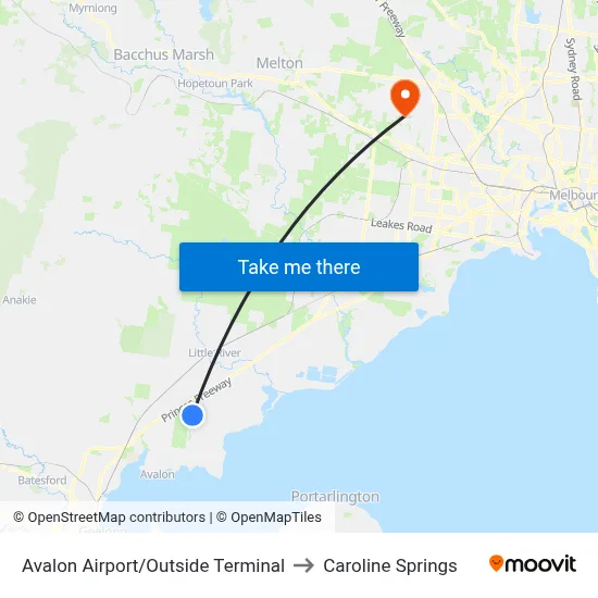 Avalon Airport/Outside Terminal to Caroline Springs map